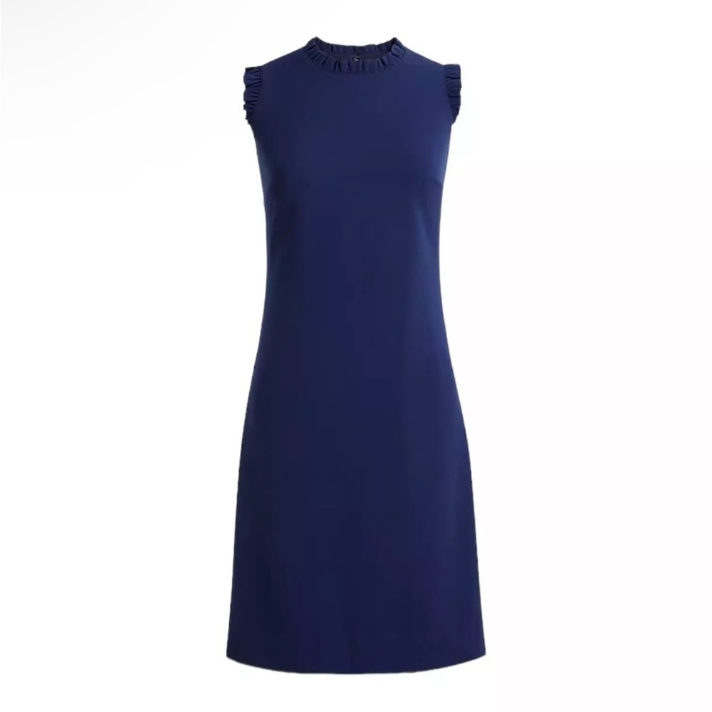 NEW J.Crew Factory Ruffleneck Suiting Mini Dress Size 10 Navy Blue Career Office